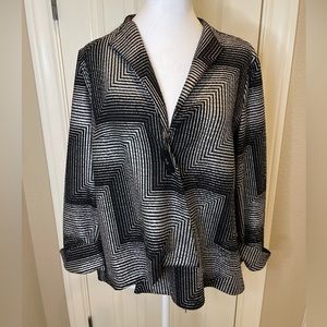 JOSEPH RIBKOFF Black Silver Geometric Asymmetric Jacket 3/4 Sleeve  Women’s Sz 8